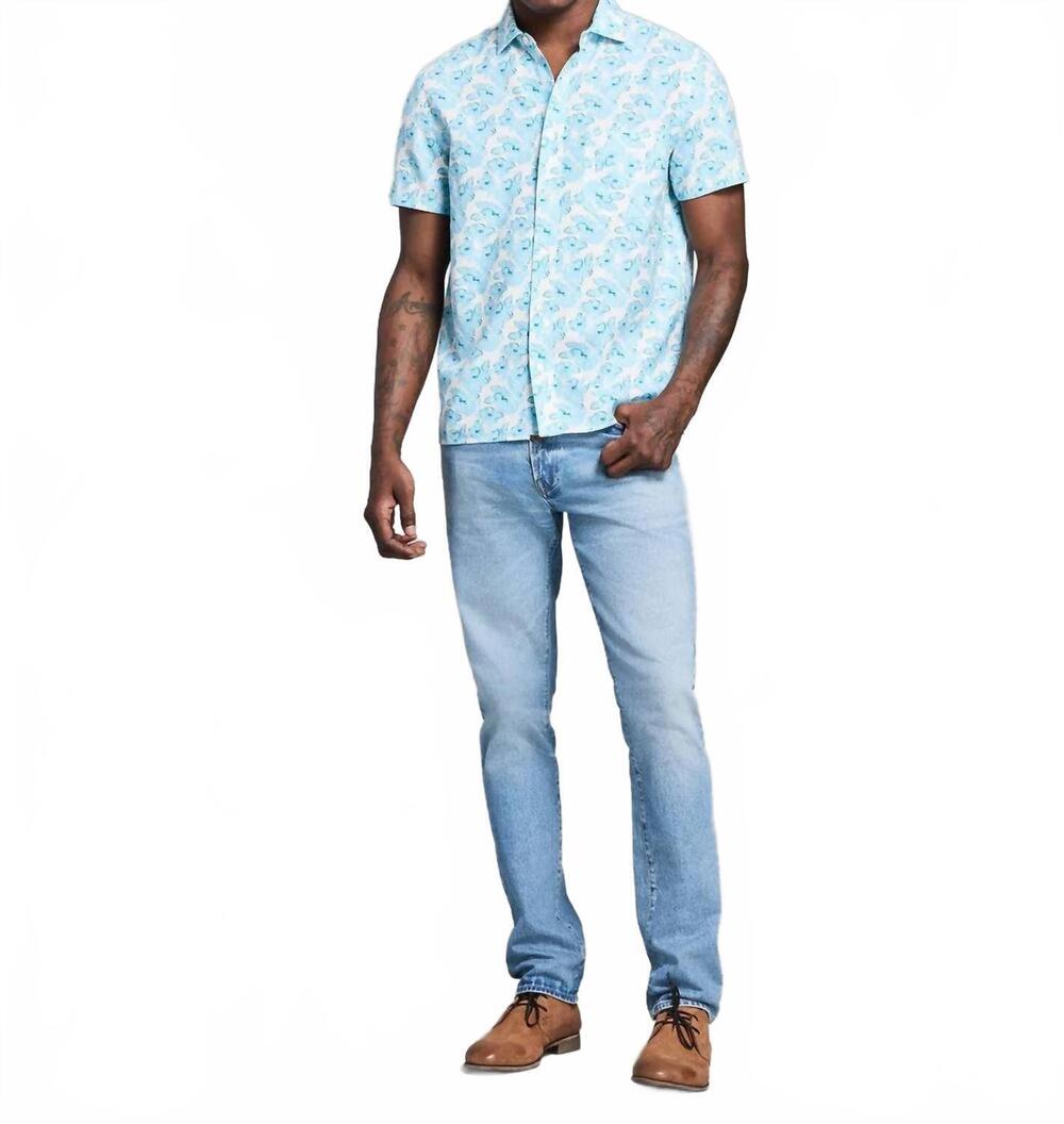 NEW BILLY REID short sleeve textured painted floral treme shirt in sky blue mult